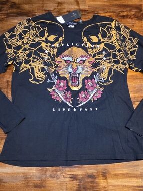 Affliction Women's Black Label "Obsidian Temple" 2xl Long Sleeve Grunge T-Shirt